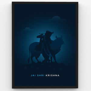 Beautiful Shri Krishna with Dark Theme – Devotional Premium Poster Frame