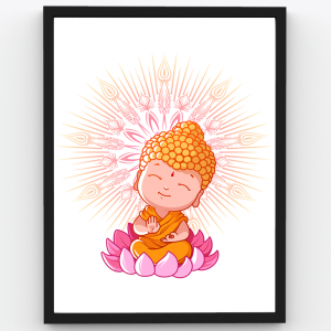 Cute Little Buddha resting on Lotus with Grace – Devotional Premium Poster Frame