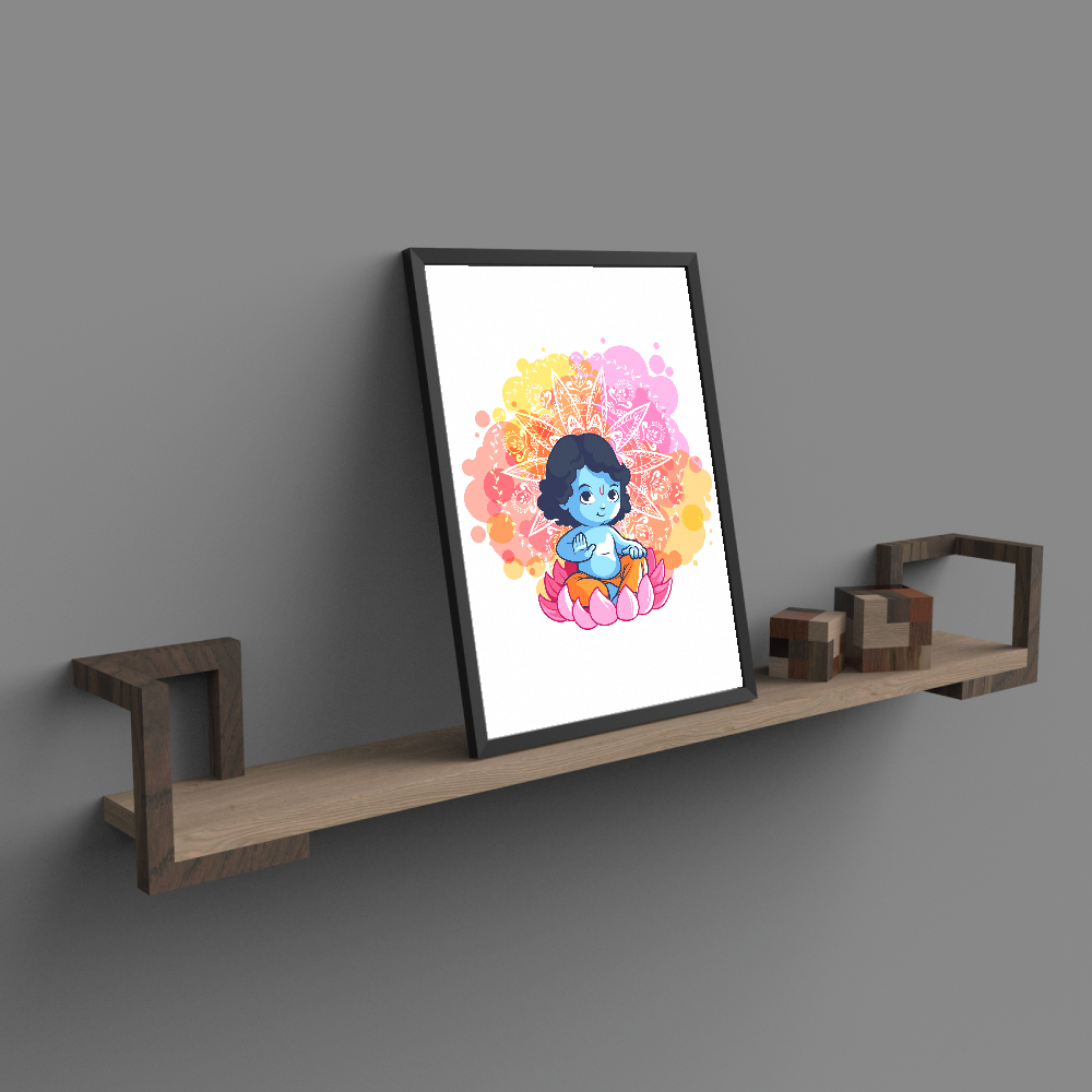 Cute Little Krishna resting on Lotus - 1