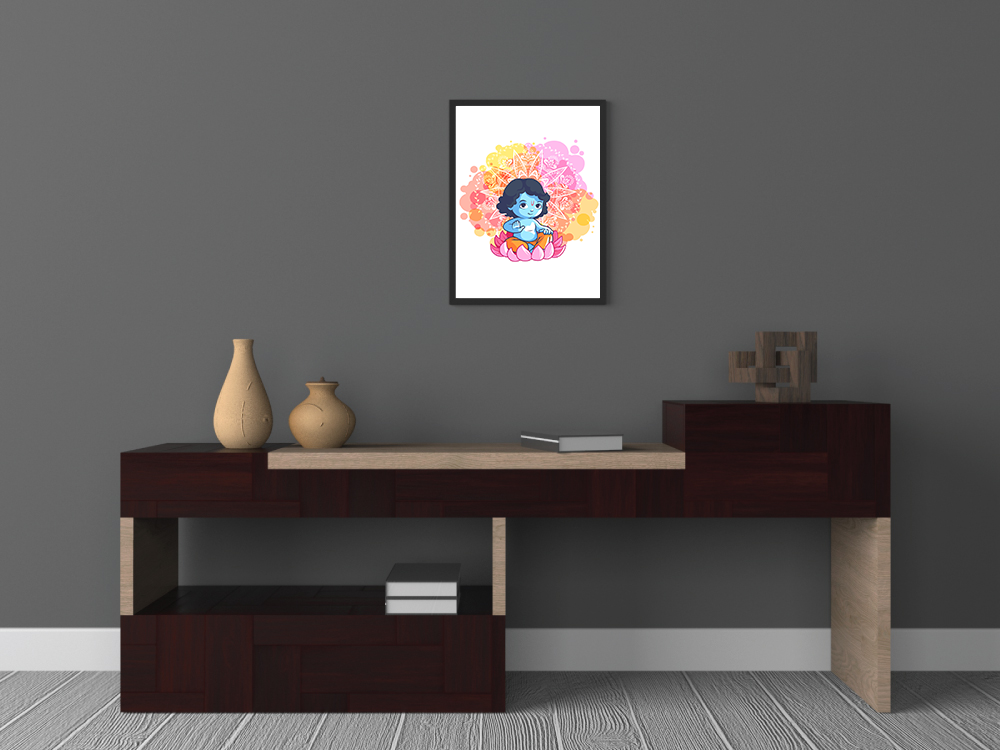 Cute Little Krishna resting on Lotus - 2