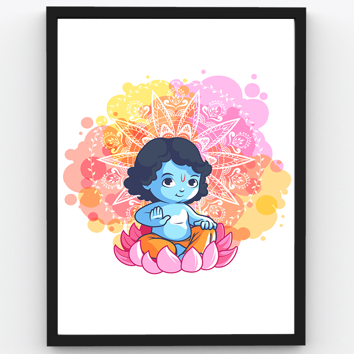 Cute Little Krishna resting on Lotus - 3