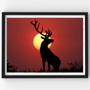 Red Sunrise Reindeer – Peace of Mind Premium Poster Frame