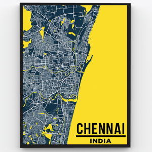 Chennai – Gateway of South India – Tamil Nadu State – City Map Art Premium Poster Frame