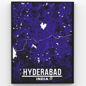 Hyderabad – The City of Pearls – Telangana State – City Map Art Premium Poster Frame