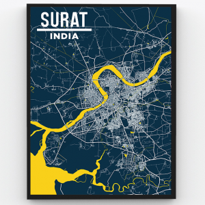 Surat – The Diamond City of the World – Gujarat State – City Map Art Premium Poster Frame